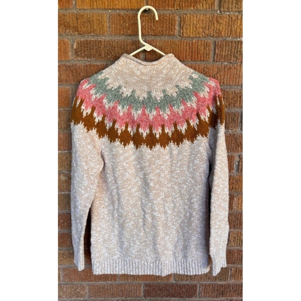 LL Bean Sweater Womens Medium 100% Cotton Ragg Fair Isle Pullover Southwestern